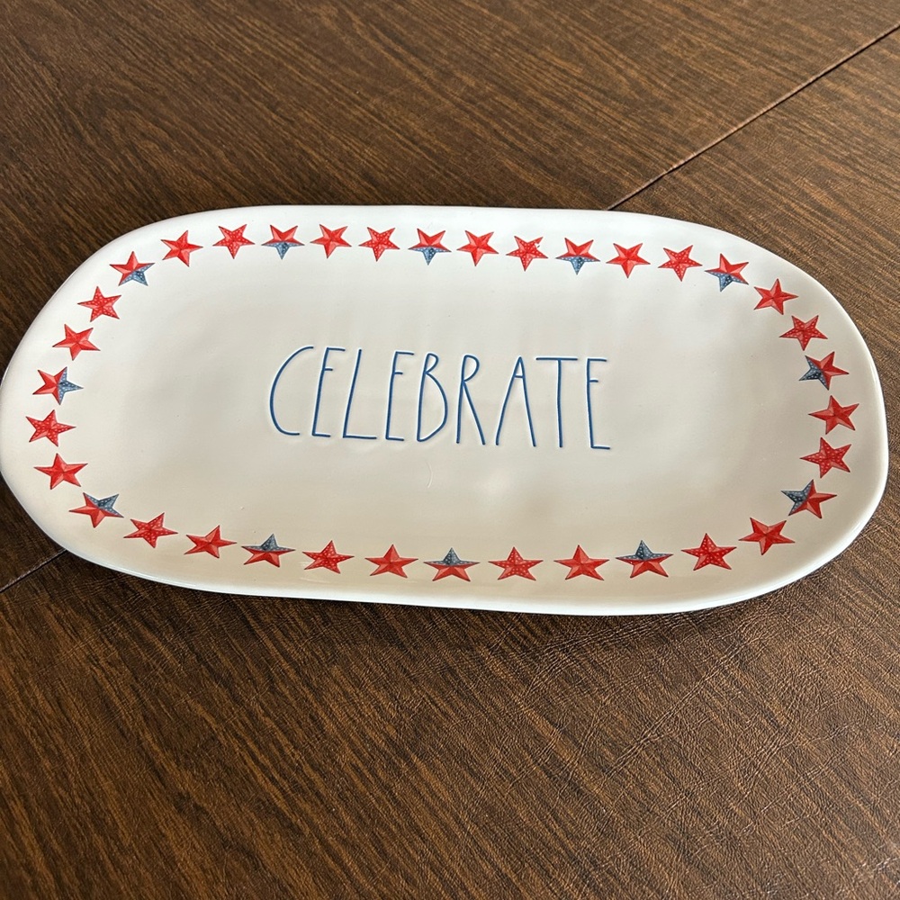 Rae Dunn Celebrate Platter with Red and Blue Stars